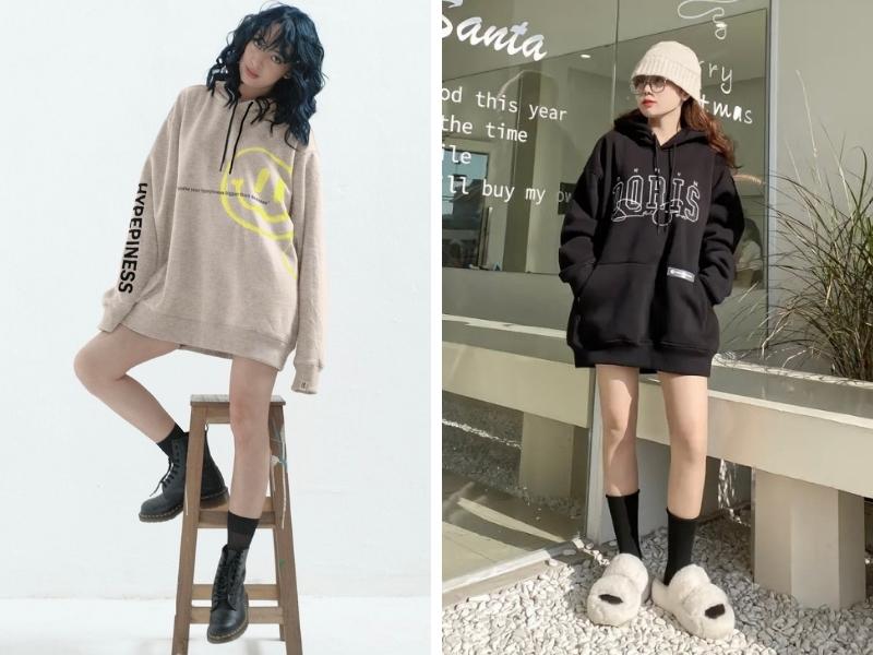 Các cô nàng nấm lùn đừng bỏ qua phong cách giấu quần với áo hoodie oversize nhé (Nguồn: Facebook RVB.vn - Ranverbae /  Lemon 8 AnhDuong Nguyen)