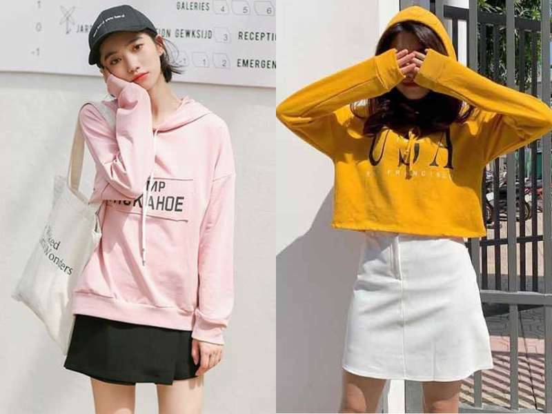 Chân váy chữ A cũng không làm bạn thất vọng khi kết hợp với áo hoodie đâu (Nguồn: Shopee Blog)