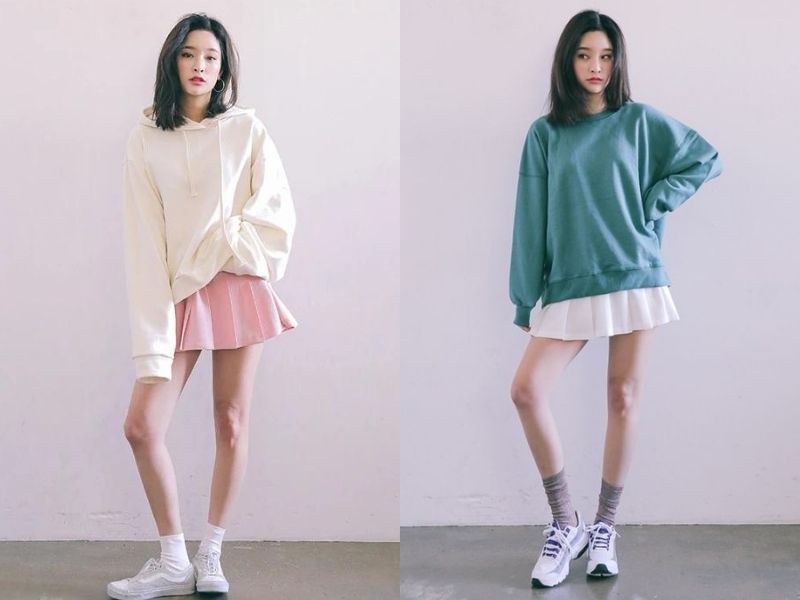 Trẻ trung và đáng yêu với cách phối chân váy tennis và áo sweater (Nguồn: Starkid/ The Fashion Talks) 