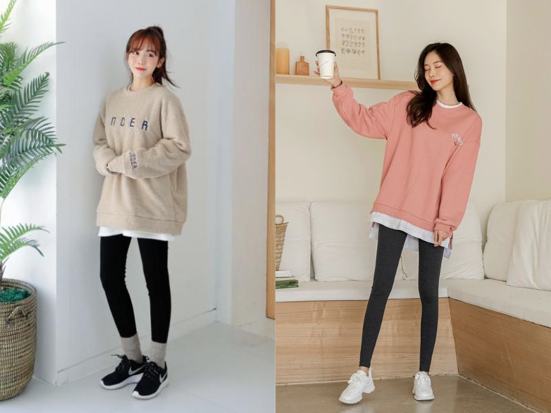 Quần legging và áo sweater đều có tính chất thoải mái (Nguồn: Web trang điểm/ Việt Giải Trí)