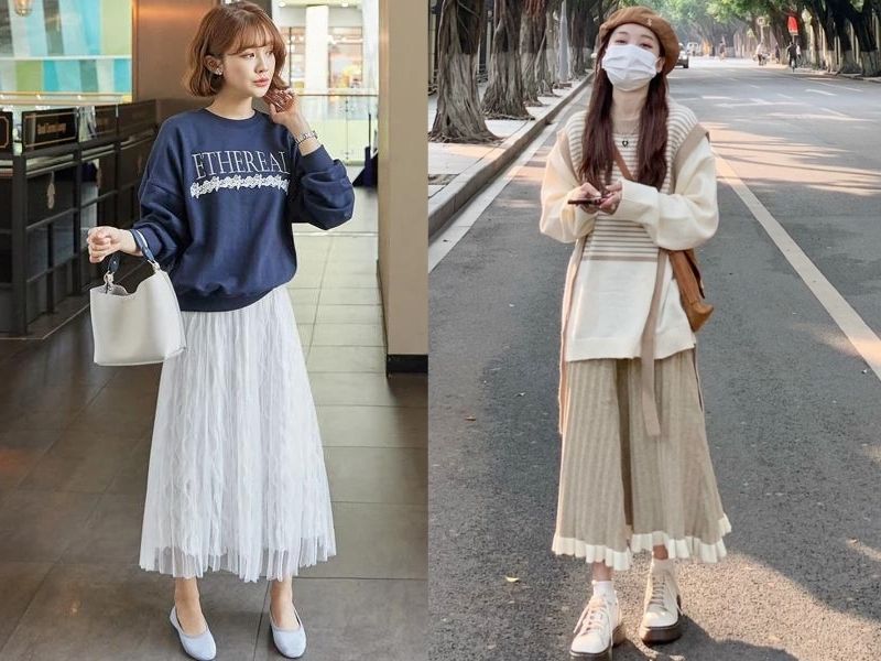 Phối sweater với chân váy mặc được trong nhiều dịp khác nhau (Nguồn: Thiều hoa/ Shopee.vn)