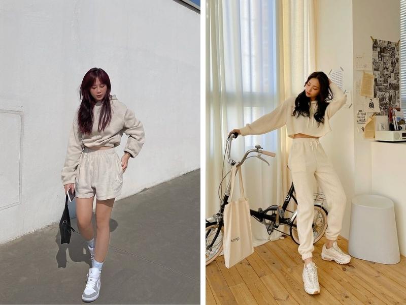 Áo hoodie croptop giúp bạn khoe trọn vòng 2 gợi cảm (Nguồn: Instagram @leechiee / Instagram @en.chuu.co.kr.)