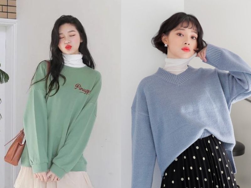 Các chị em thanh lịch và thời trang hơn nhờ kết hợp áo sweater và áo cổ lọ(Nguồn: Kênh 14/Báo 24h)