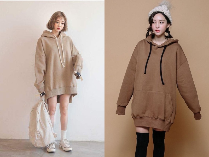 Hoodie oversize mốt giấu quần cá tính được nhiều cô nàng ưa chuộng. (Nguồn: Shopee.vn)