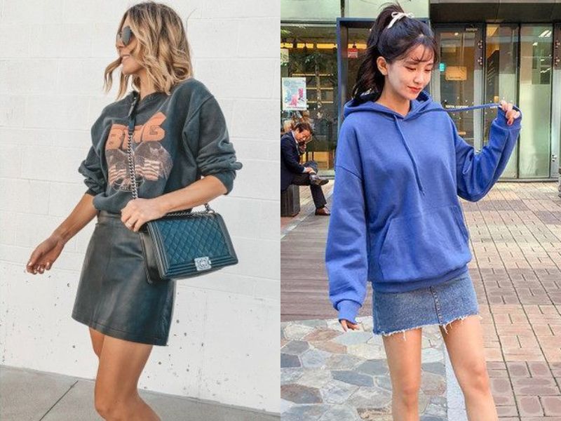 Váy da và denim cũng ăn nhập với kiểu áo này đấy chứ (Nguồn: Shopee Blog)