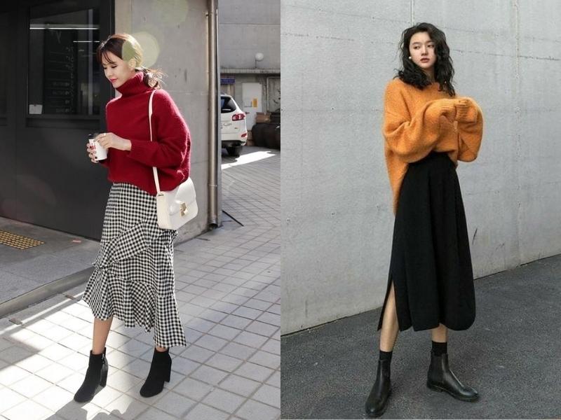 Áo len oversize là item thích hợp khi diện vào mùa đông (Nguồn: bestie.vn và Baohan Lt/pinterest.com)